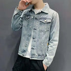 Slim Fit Ripped Denim Jacket for Men - Trendy Style