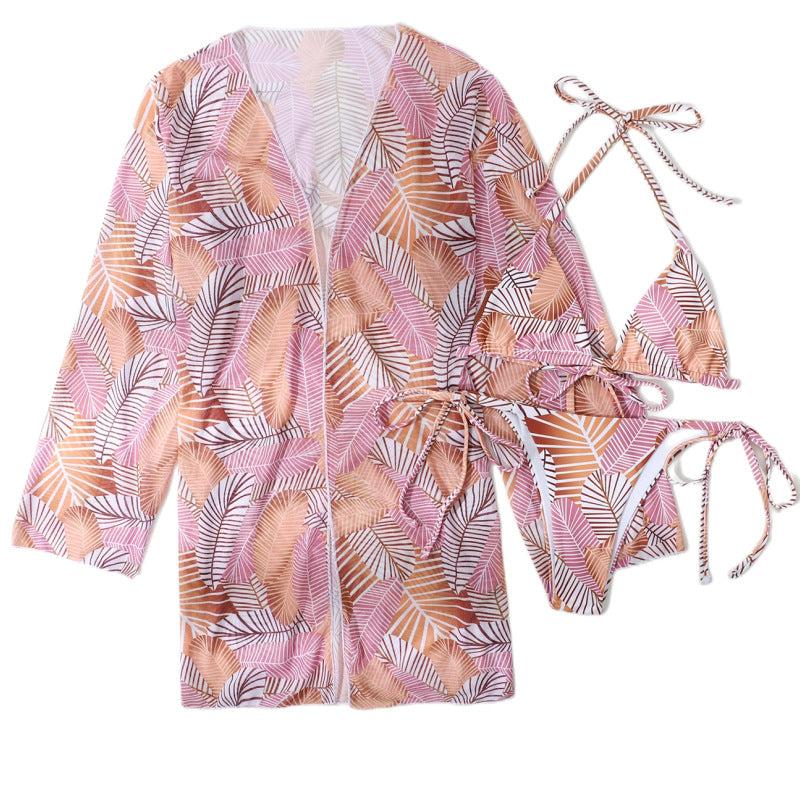 Women's Sexy 3-Piece Bikini Set with Long Cover-Up