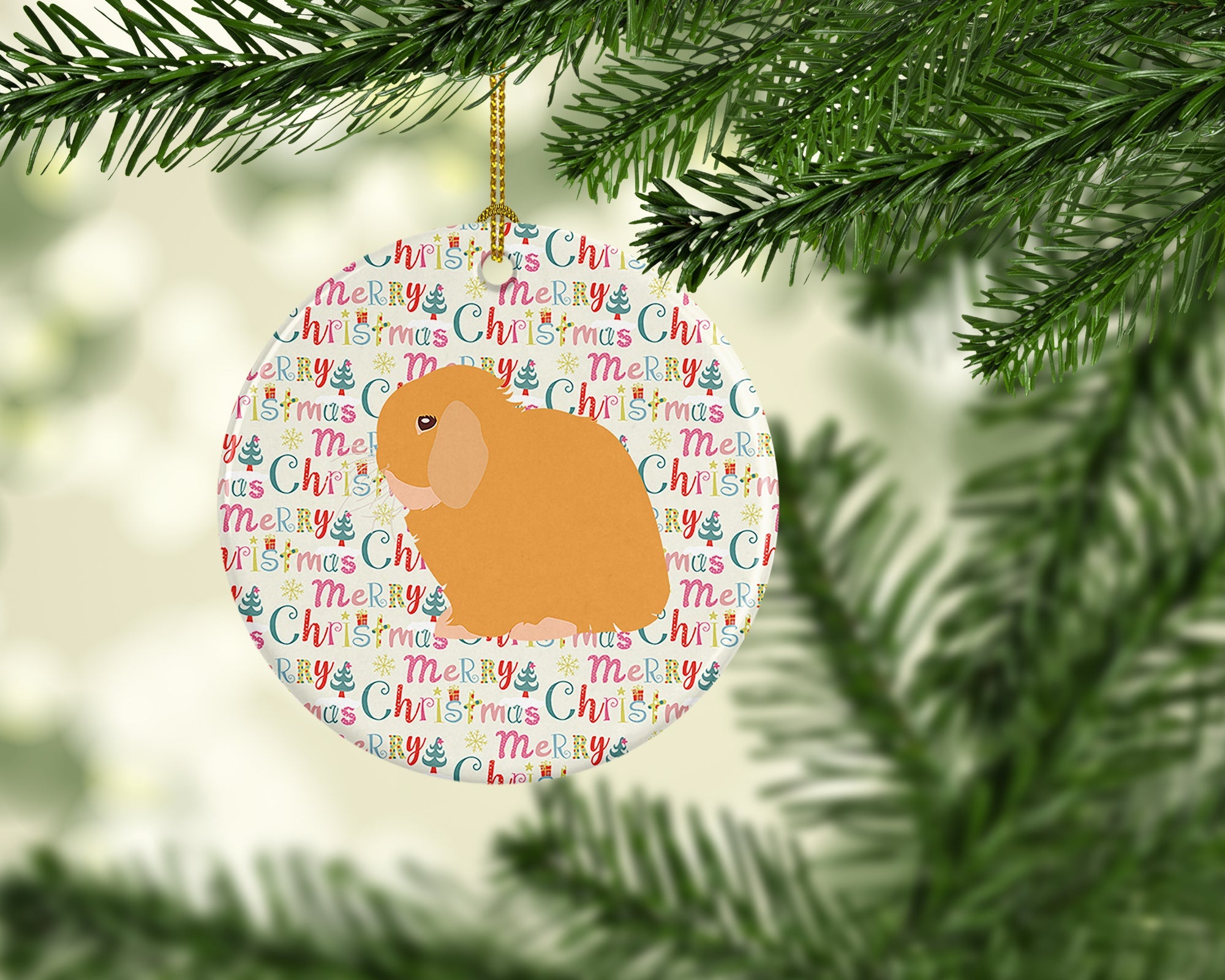 Holland Lop Rabbit Christmas Ceramic Ornament