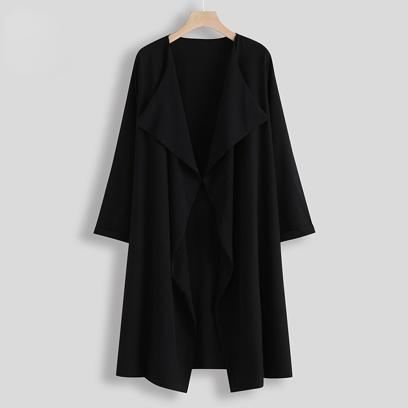 Mid-length Casual Windbreaker for Women in Solid Color