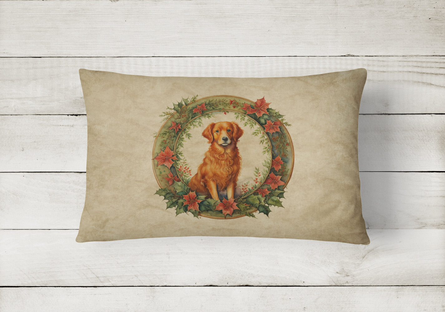 Nova Scotia Duck Tolling Retriever Christmas Flowers Throw Pillow