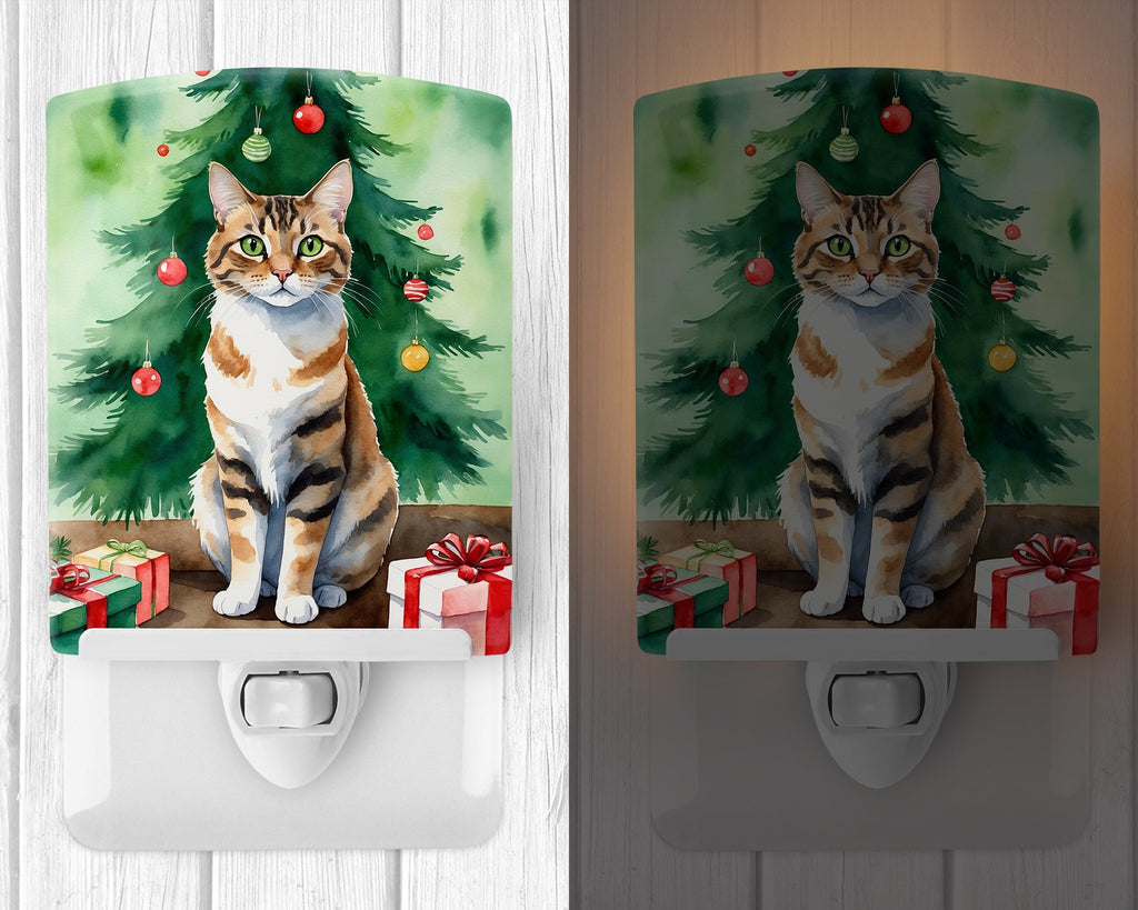 Owyhee Bob Cat By the Christmas Tree Ceramic Night Light