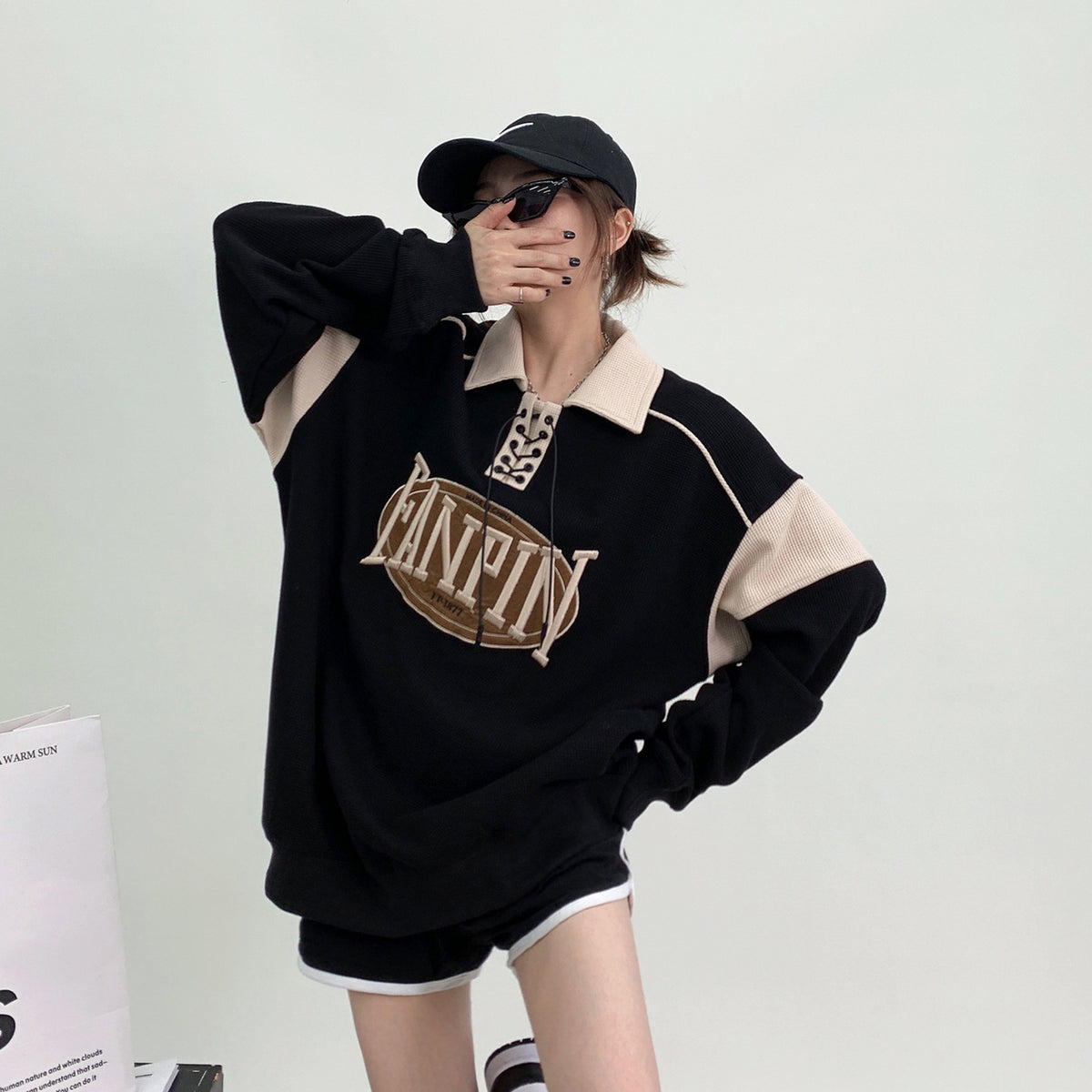 Versatile Loose Waffle Knit Long Sleeve Sweater