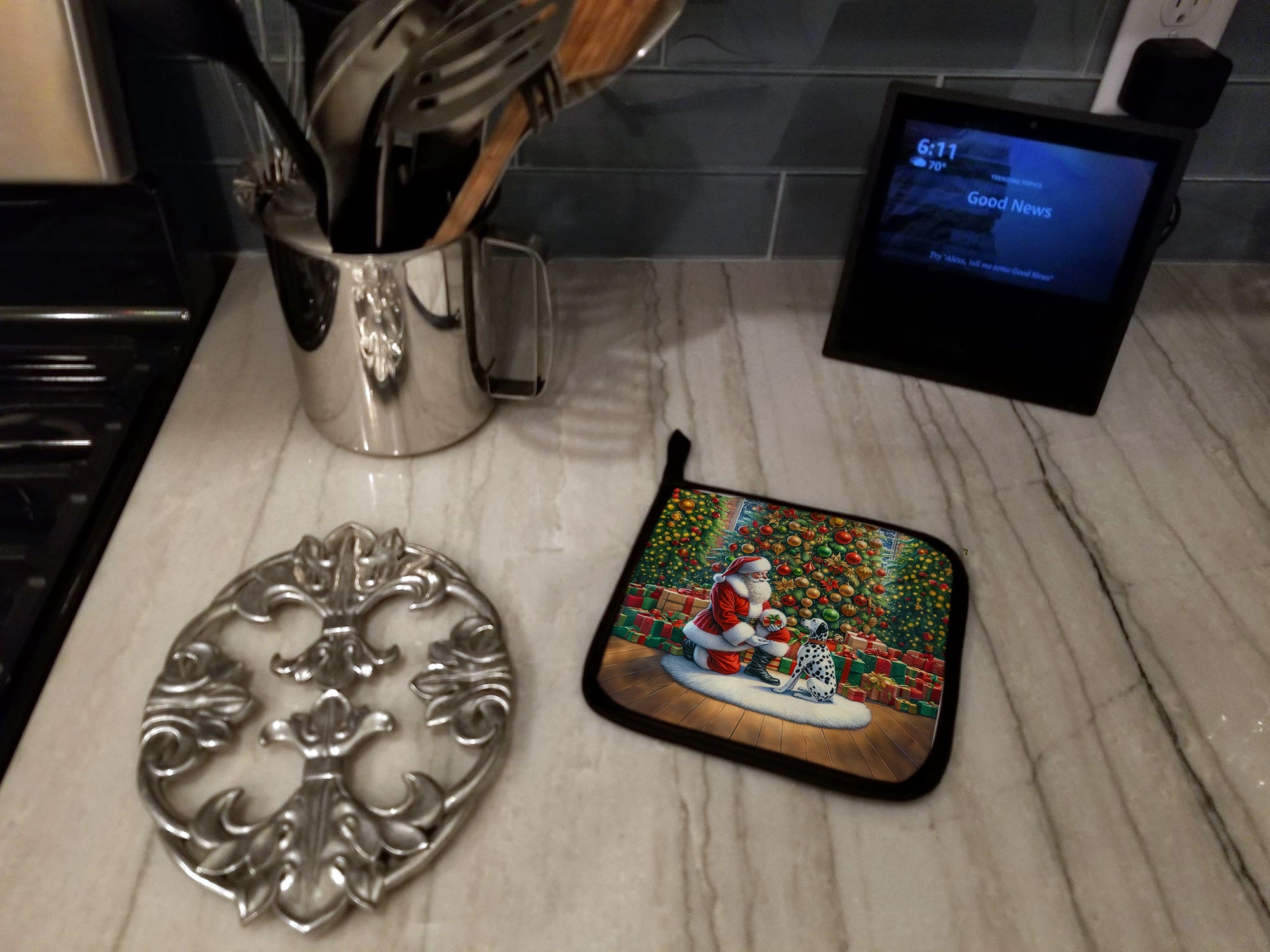Dalmatian and Santa Claus Pair of Pot Holders