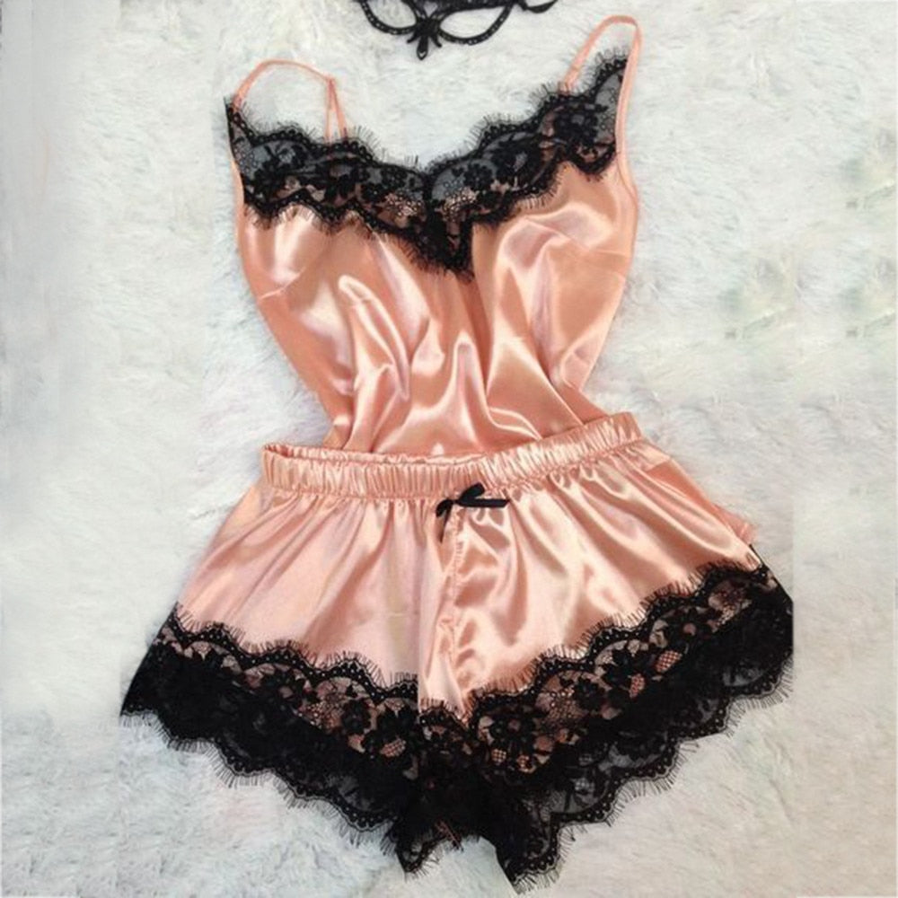 Summer Silk Satin Cami Jumpsuit with Shorts for Women