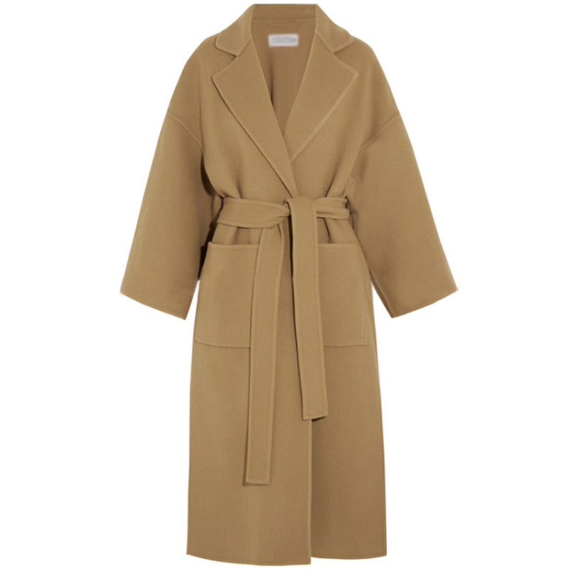 Retro Slim-Fit Cashmere Coat with Lace-Up Detail