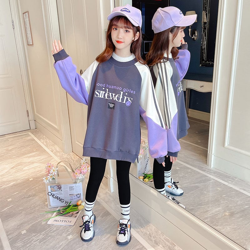 Velvet Loose Letter Girls Pullover Sweater | Streetwear