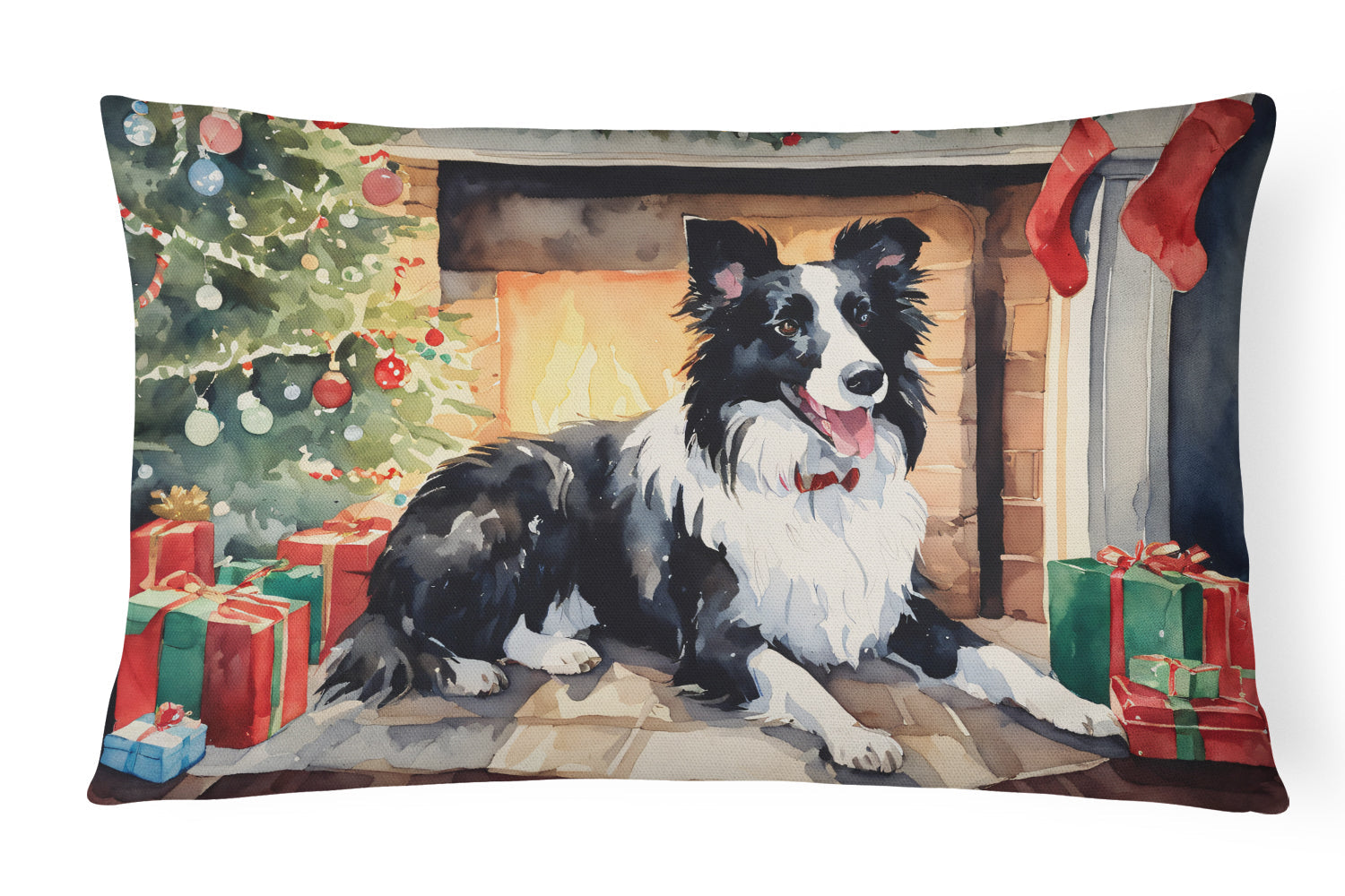 Border Collie Christmas Throw Pillow