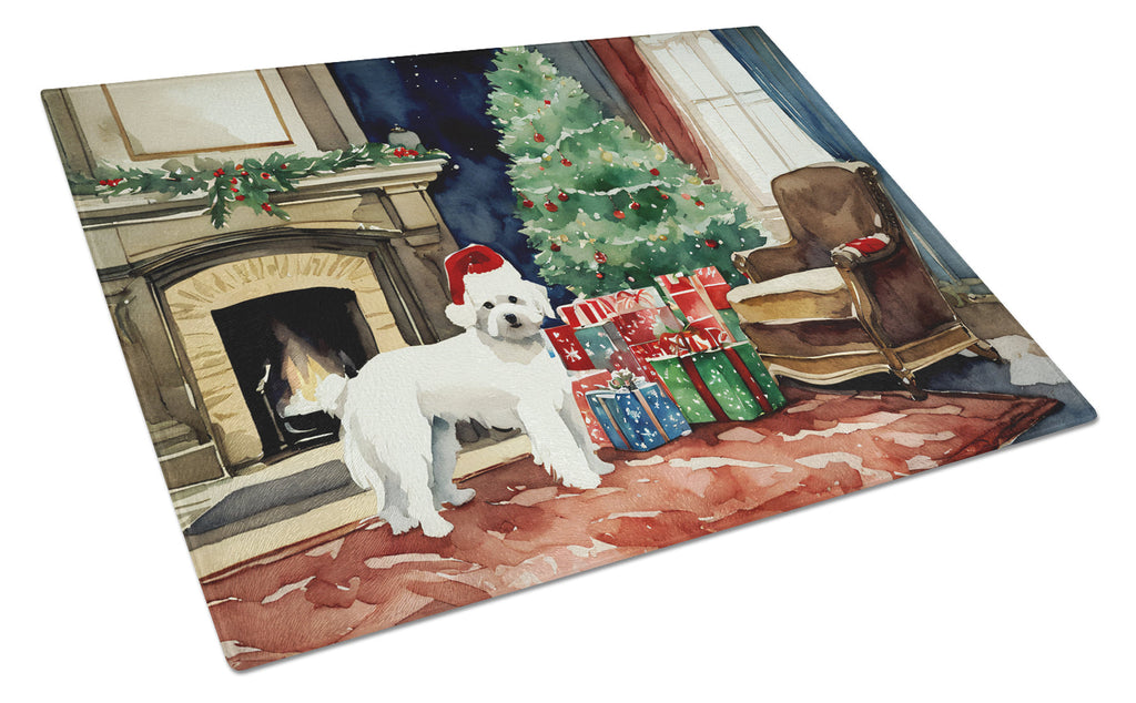 Maltese Cozy Christmas Glass Cutting Board