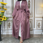 Thin Satin Tie Lantern Sleeve Cardigan