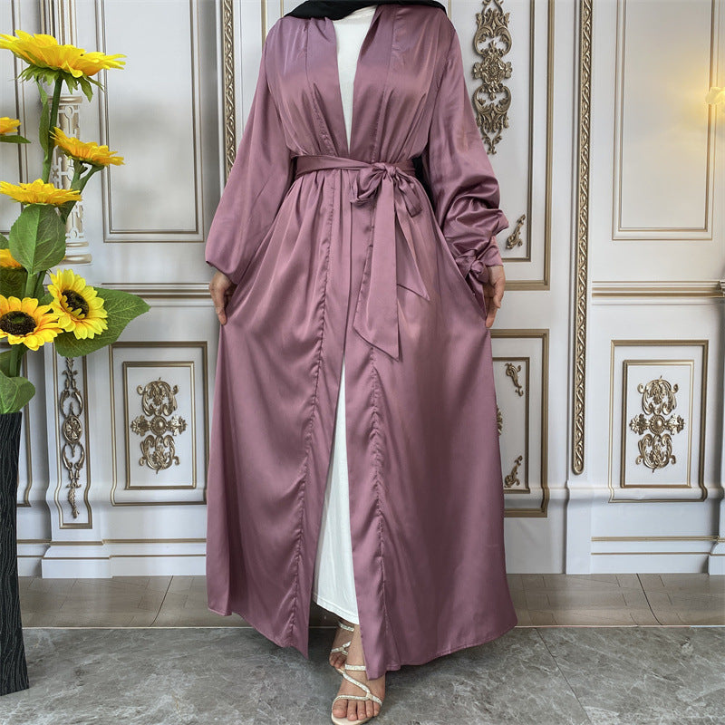 Thin Satin Tie Lantern Sleeve Cardigan
