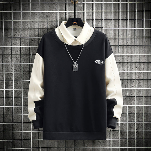 Men's Hooded Pullover with Collar - Casual Spring/Summer | Streetwear