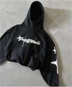 Loose-Fit Y2K Star Letter Printed Turtleneck Hoodie | Streetwear