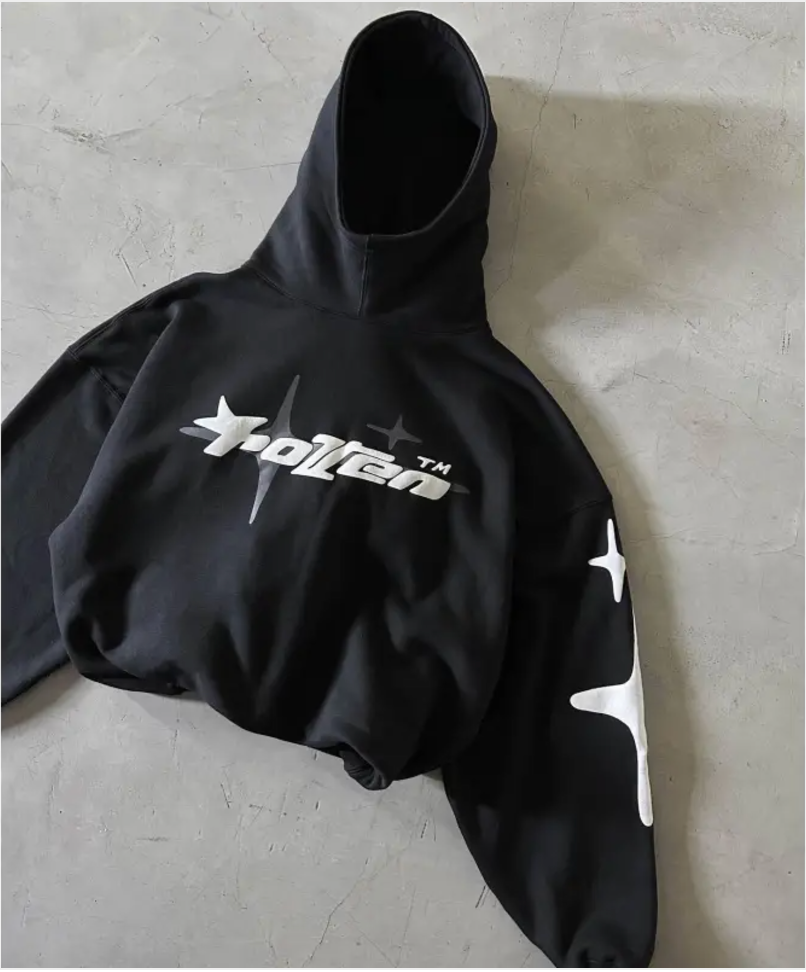 Loose-Fit Y2K Star Letter Printed Turtleneck Hoodie | Streetwear