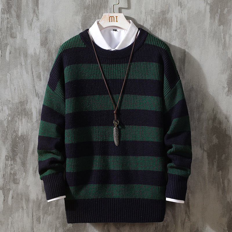 Men's Striped Round Neck Pullover Sweater | Streetwear