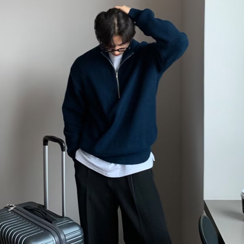 Autumn Half-Zip Cardigan Sweater with Stand Collar