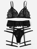 Lace Sheer Lingerie Set for Women - 3 Pieces