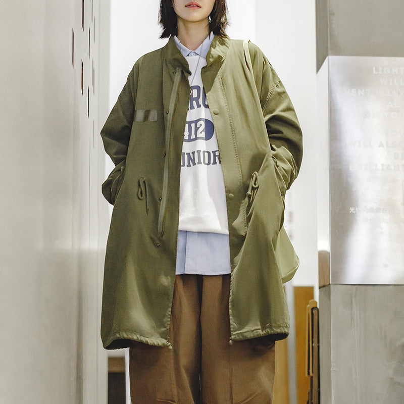 Green Military Long Fish Tail Windbreaker Coat
