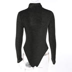 Black Gold Silk Sexy Mock Neck Bodysuit