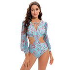 2023 Women's High-Waist V-Neck Long Sleeve Swimsuit