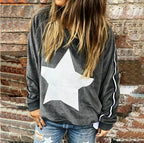 Star Print Long Sleeve Women's Sweater with Round Neck