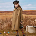 Mid-Length Girls' Woolen Coat for Autumn & Winter