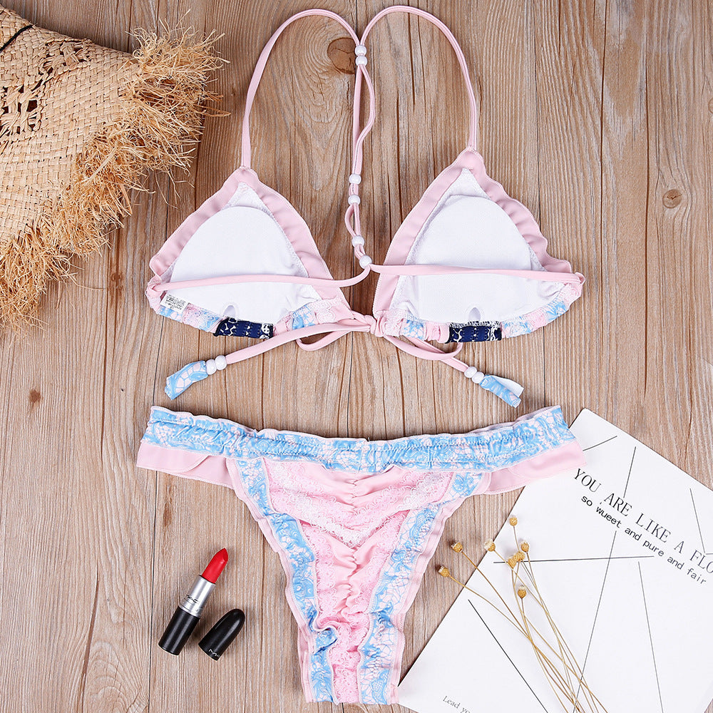 Colorful Beaded Lace Bikini - Sexy Two-Piece Swimsuit