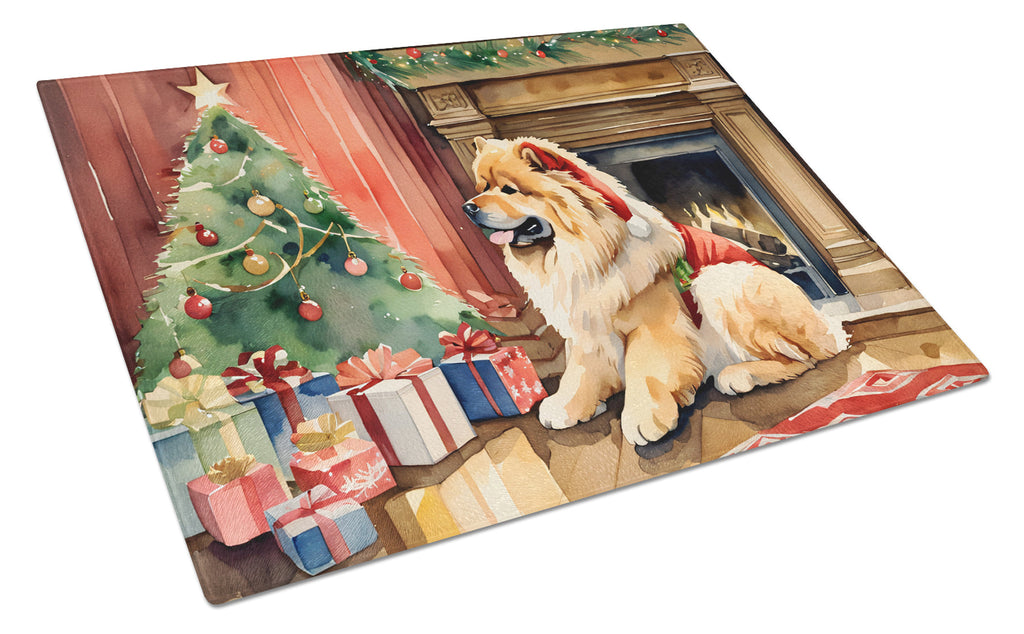 Chow Chow Cozy Christmas Glass Cutting Board