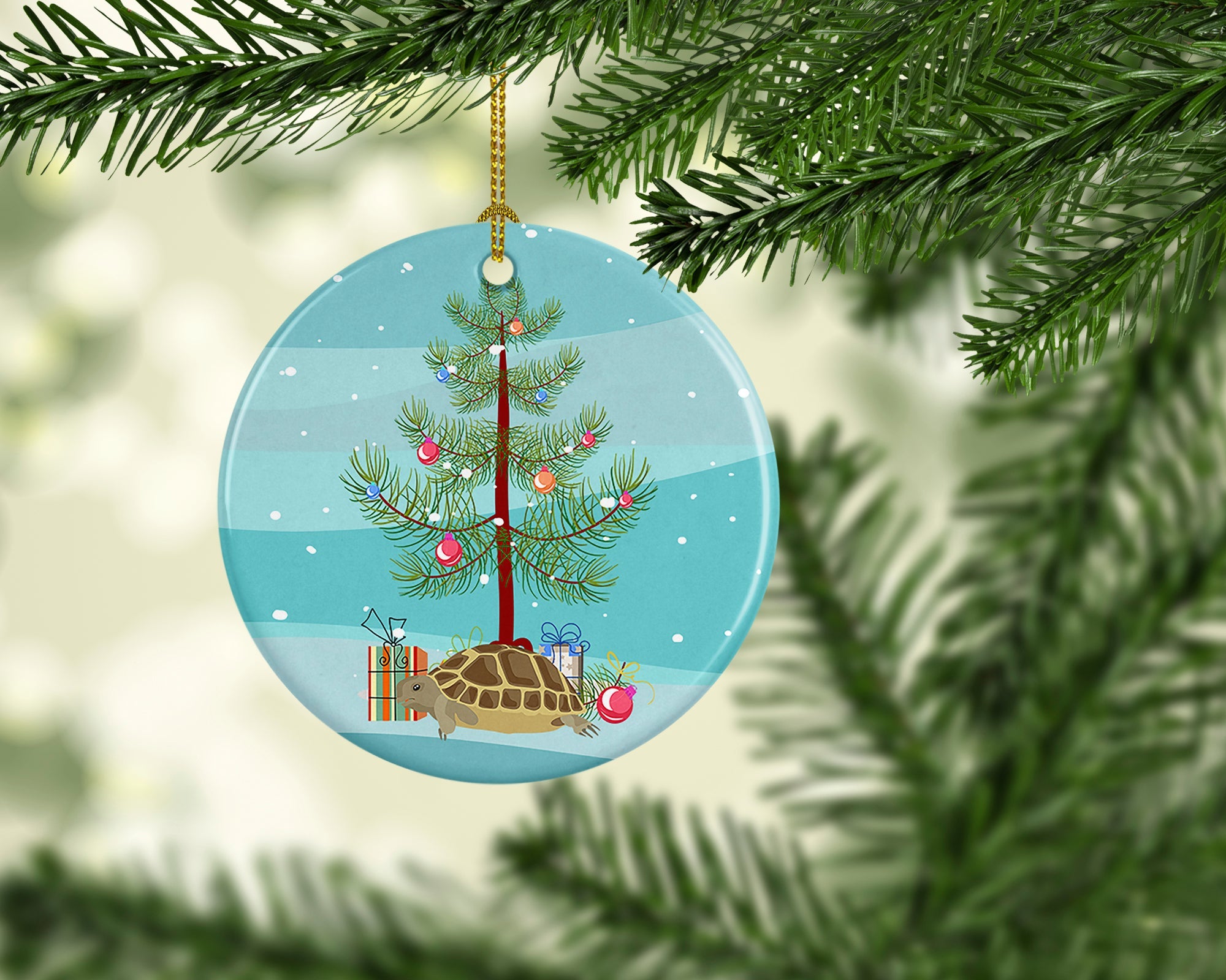 Turtle Merry Christmas Ceramic Ornament