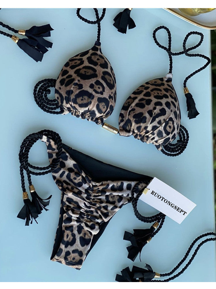 2023 Women's Low Waist Leopard Print Bikini Swimwear