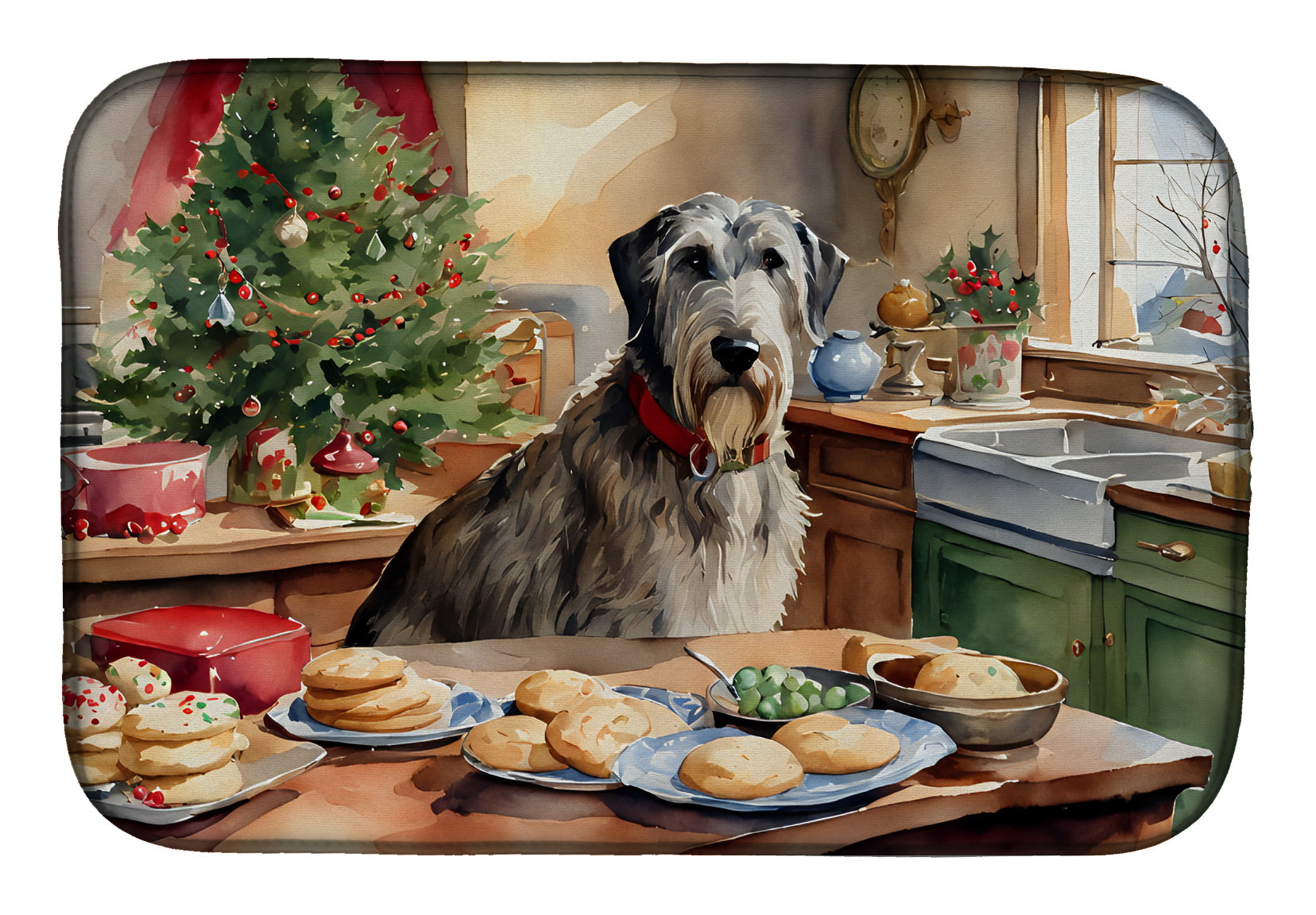Irish Wolfhound Christmas Cookies Dish Drying Mat