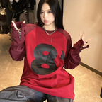 Cuff Rivet Design Loose Round Neck Sweater