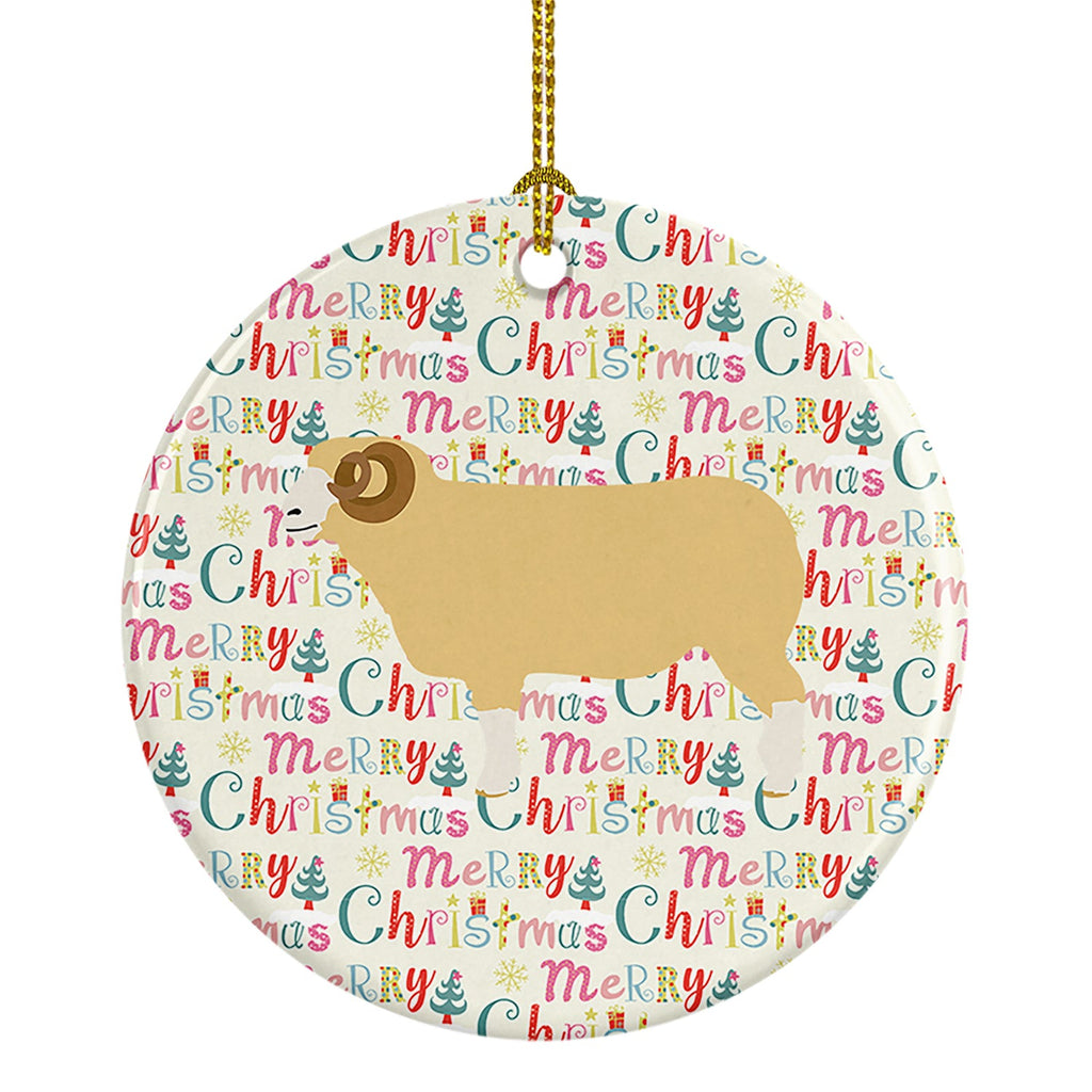 Horned Dorset Sheep Christmas Ceramic Ornament