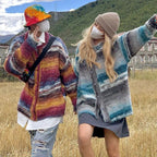 Autumn Contrast Color Pattern Knit Sweater