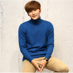 Men's High Neck Slim Fit Solid Color Knit Sweater