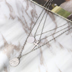Layered Cross and Coin Pendant Necklace for Women