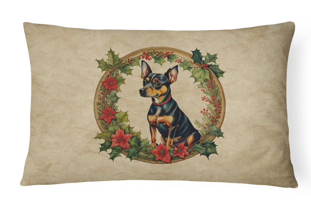 Miniature Pinscher Christmas Flowers Throw Pillow