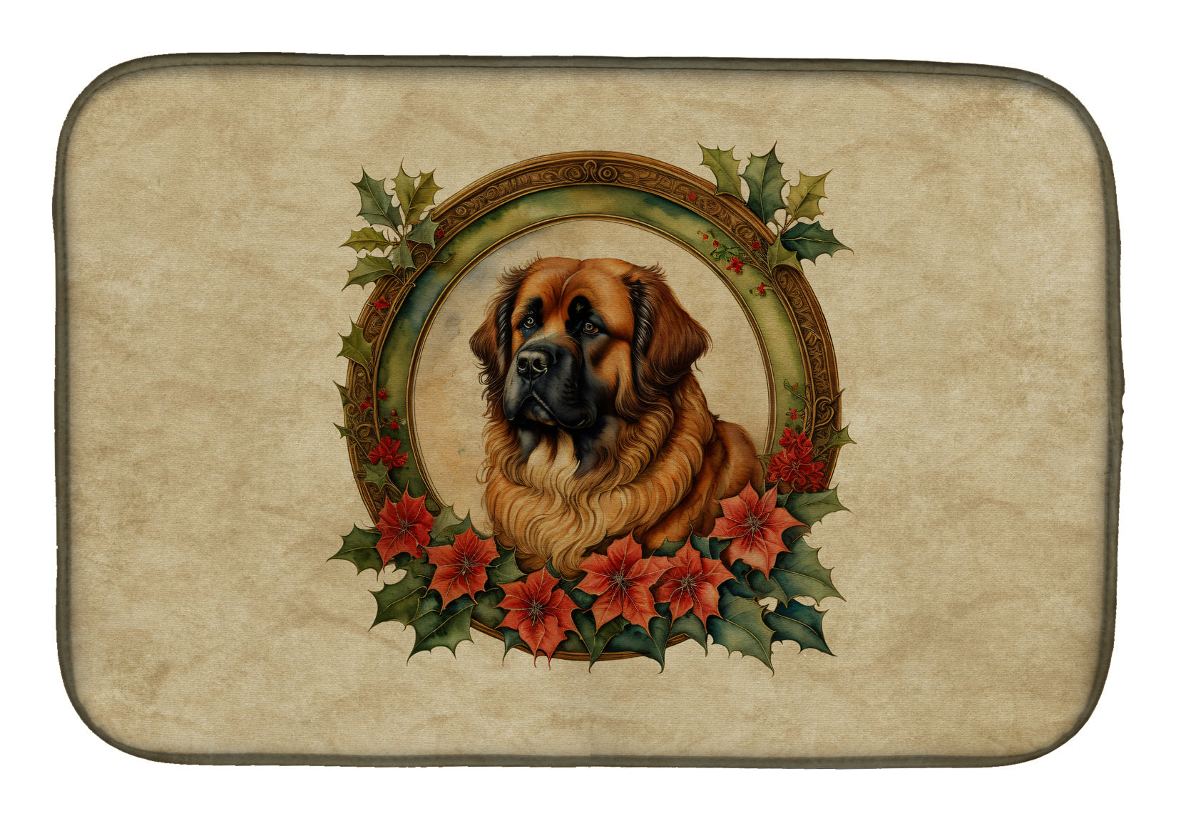 Leonberger Christmas Flowers Dish Drying Mat