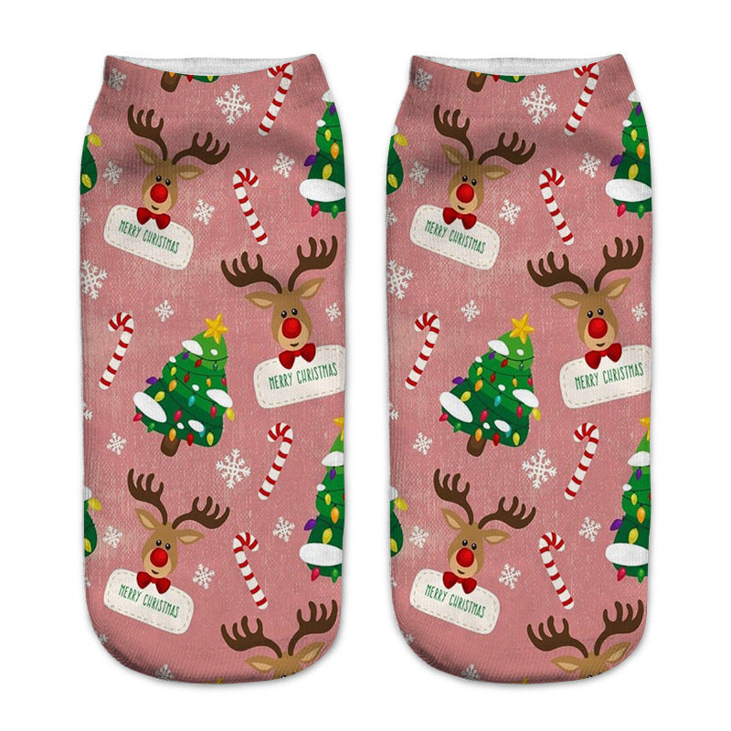 3D Printed Christmas Pattern Women's Boat Socks