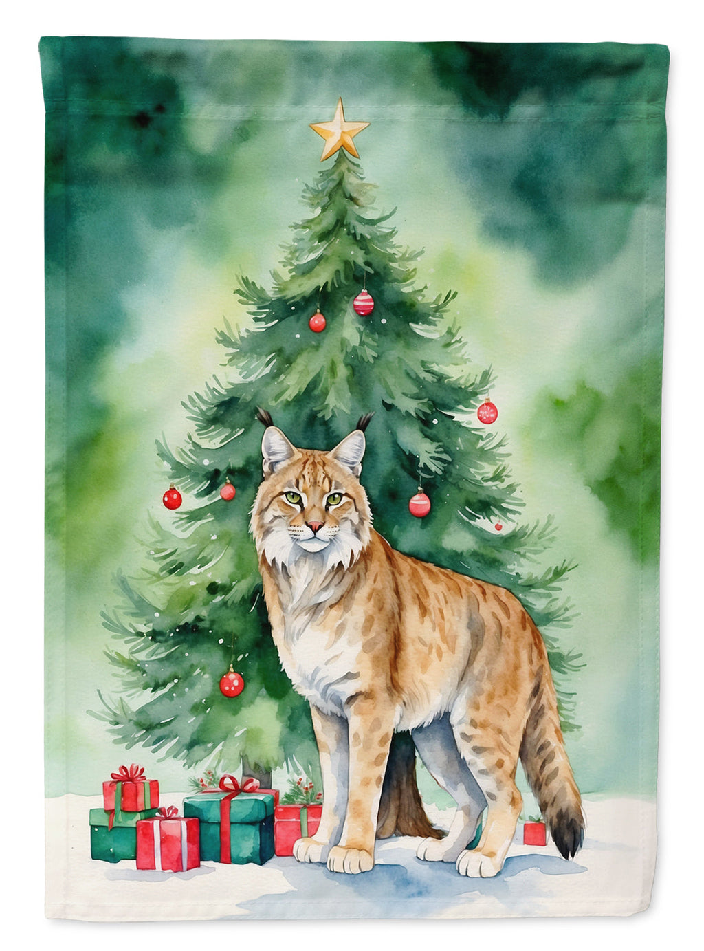 Highlander Lynx Cat By the Christmas Tree Garden Flag