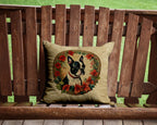 Boston Terrier Christmas Flowers Throw Pillow