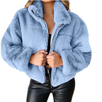 Elegant Women's Faux Fur Coat with Zipper and Collar