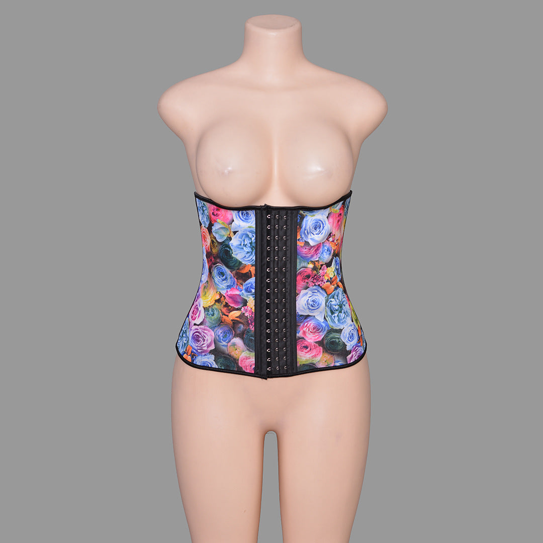 Rose Bouquet Latex Corset with 9 Steel Bones Support
