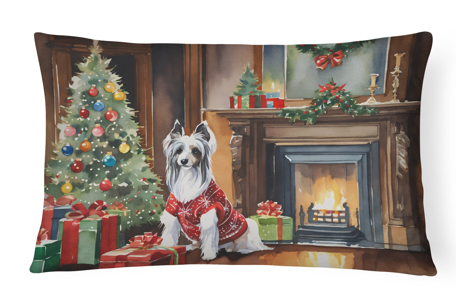 Chinese Crested Cozy Christmas Throw Pillow