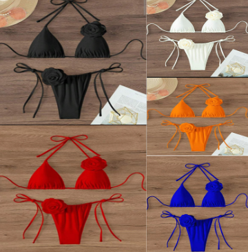 3D Floral Halter Strappy Bikini Set for Women