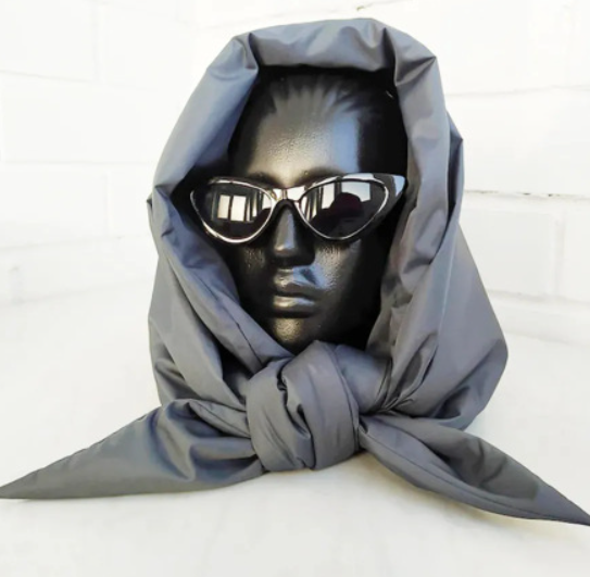 Quilted Puffer Scarf Triangle Shawl with Hood