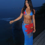 European & American 3-Piece Printed Bikini & Long Skirt Set