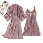 Spring Summer Satin Lingerie Set with Lace Trim