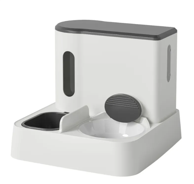 Automatic Cat Feeder and Water Dispenser Combo, Gravity Dual-Bowl Pet Food & Water Station for Cats and Small Dogs, No Power Needed