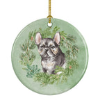 French Bulldog Puppy Black Christmas Wreath Ceramic Ornament